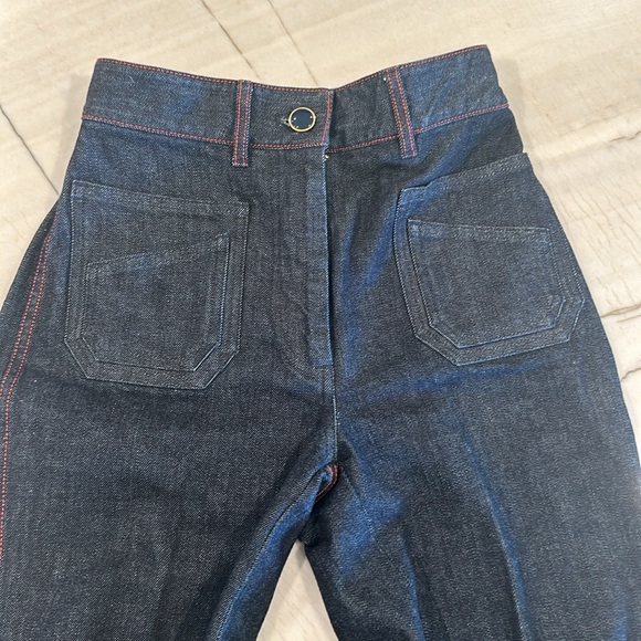 Victoria, Beckham red stitched wide leg jeans - Picture 5 of 8